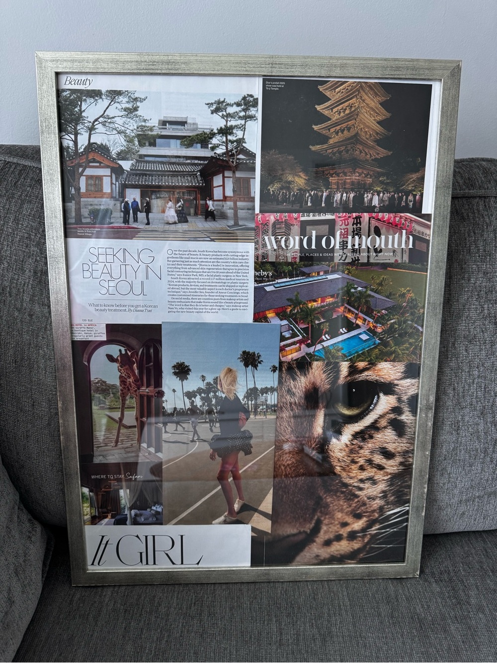 Framed Collage Wall Art in Black and Brown Tones - Travel fashion vision board
